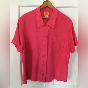 Short sleeve linen blend blouse
